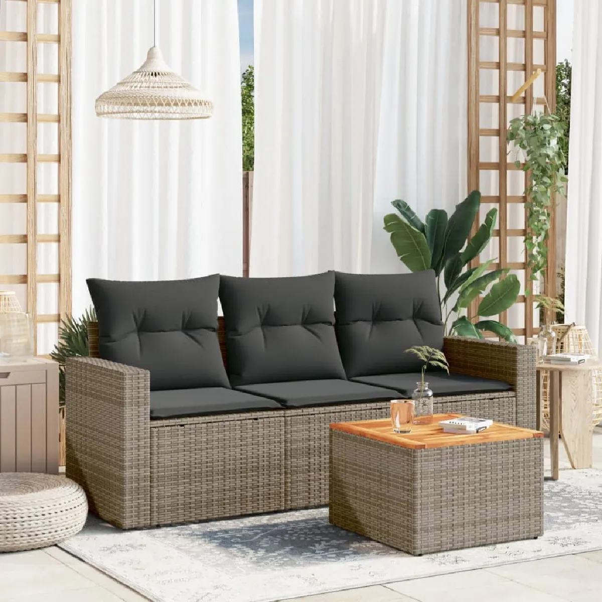 Non Communiqué Gris Salon De Jardin Modulable Vidaxl 4 Pieces Resine Tressee 3 Personnes 62 X 55 X 69 Cm - Image 3