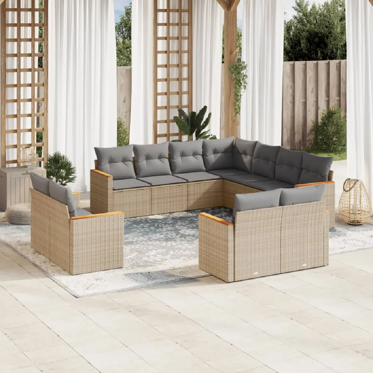 VIDAXL  Salon de jardin 11 pcs - M&eacute;lange beige