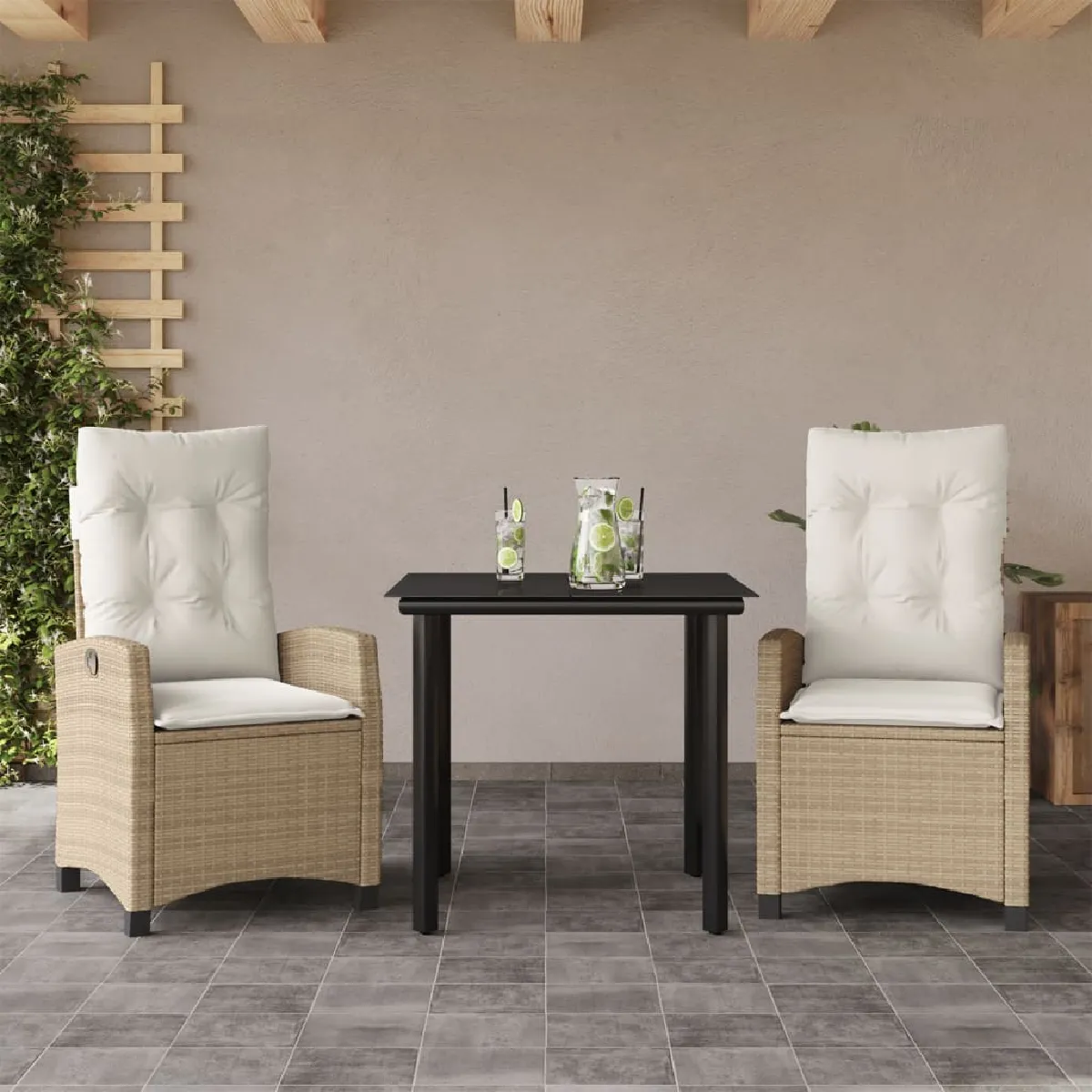 Vidaxl Beige Ensemble À Manger De Jardin 3 Pcs - Poly Rotin