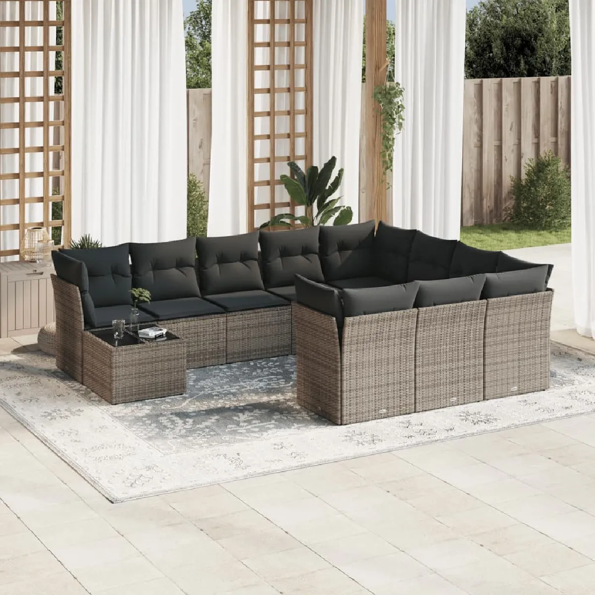 vidaXL Salon de jardin 11 pcs avec rangement
