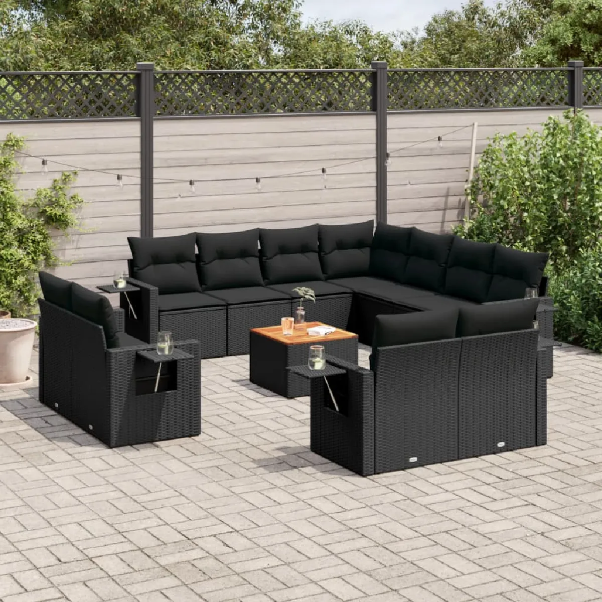 vidaXL Salon de jardin avec coussins 12 pcs - Noir