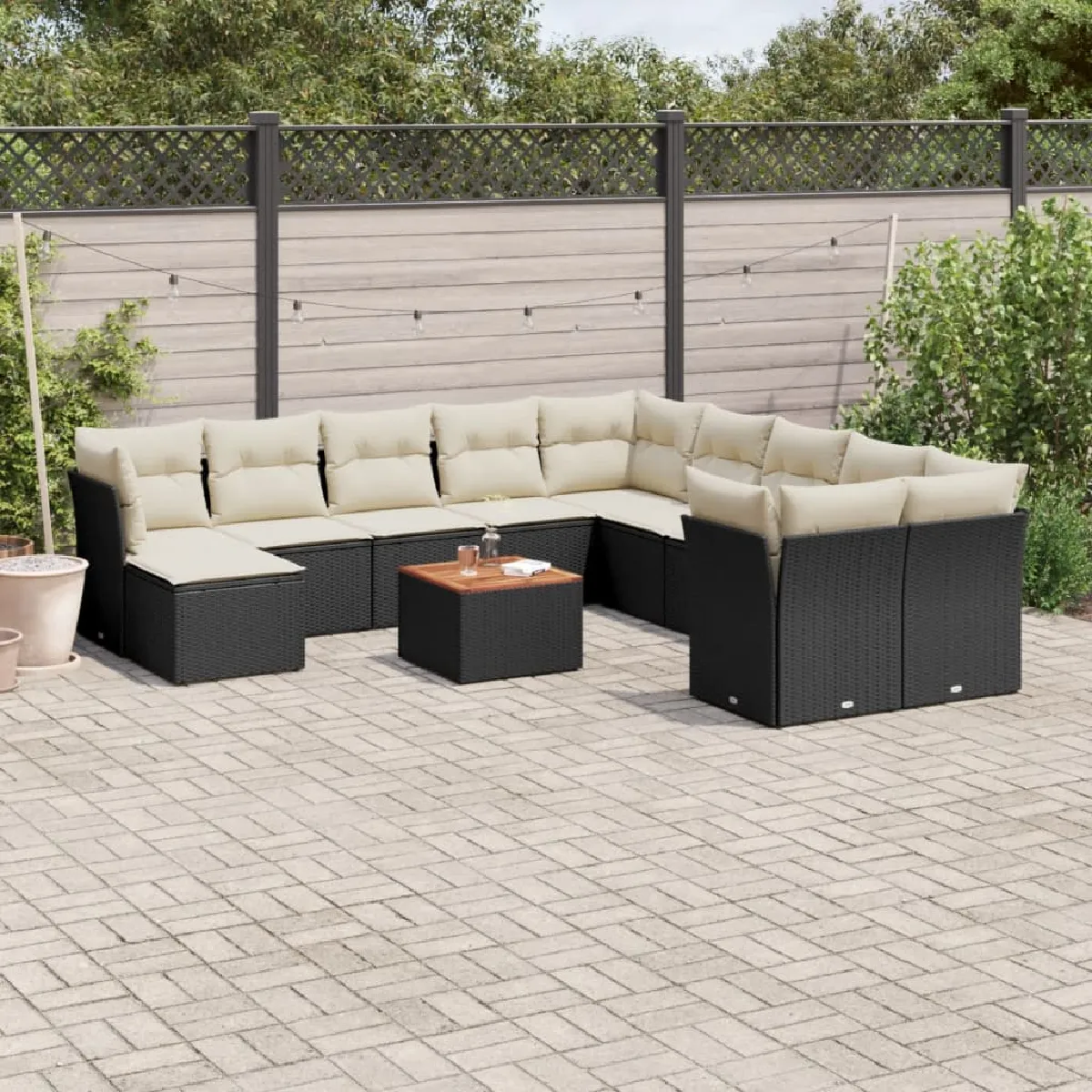 VidaXL Salon de jardin 12 pcs avec coussins noir