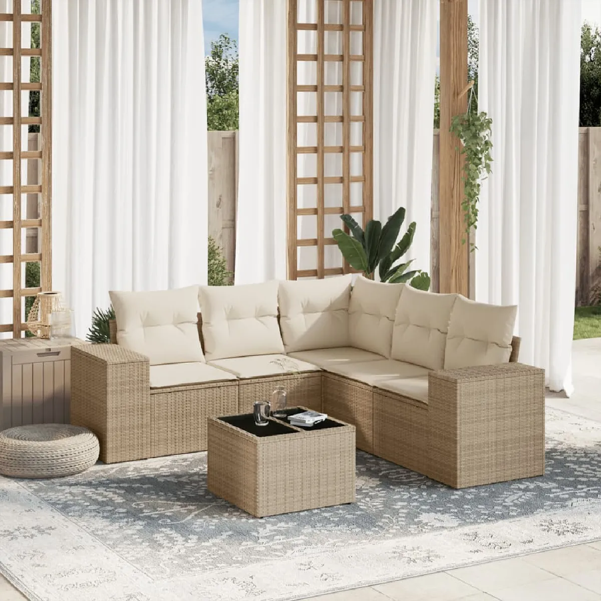 VIDAXL - Salon de jardin modulable - 6 pièces - Beige - Image 3