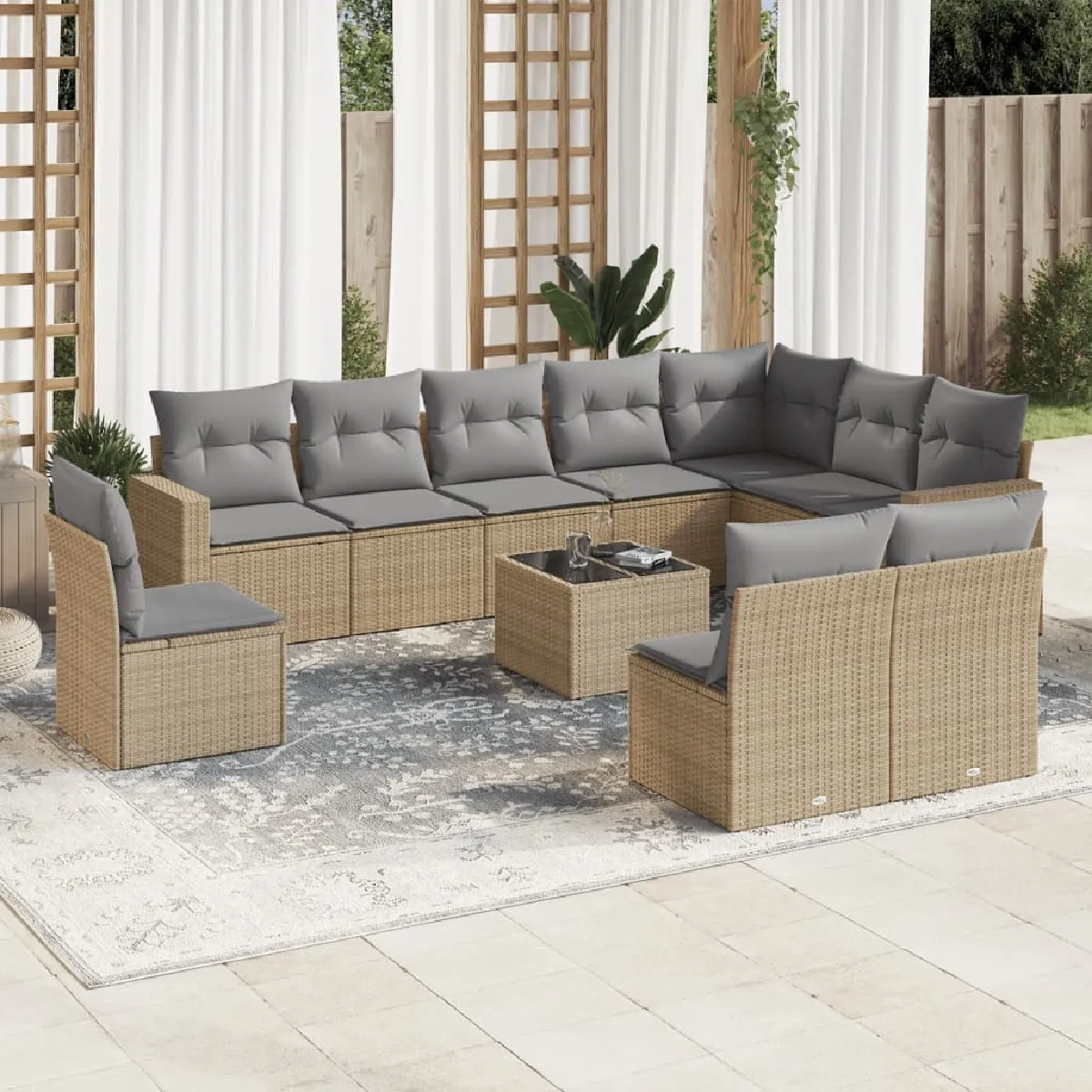 VIDAXL  Salon de Jardin 11 pcs - Beige - R&eacute;sine Tress&eacute;e