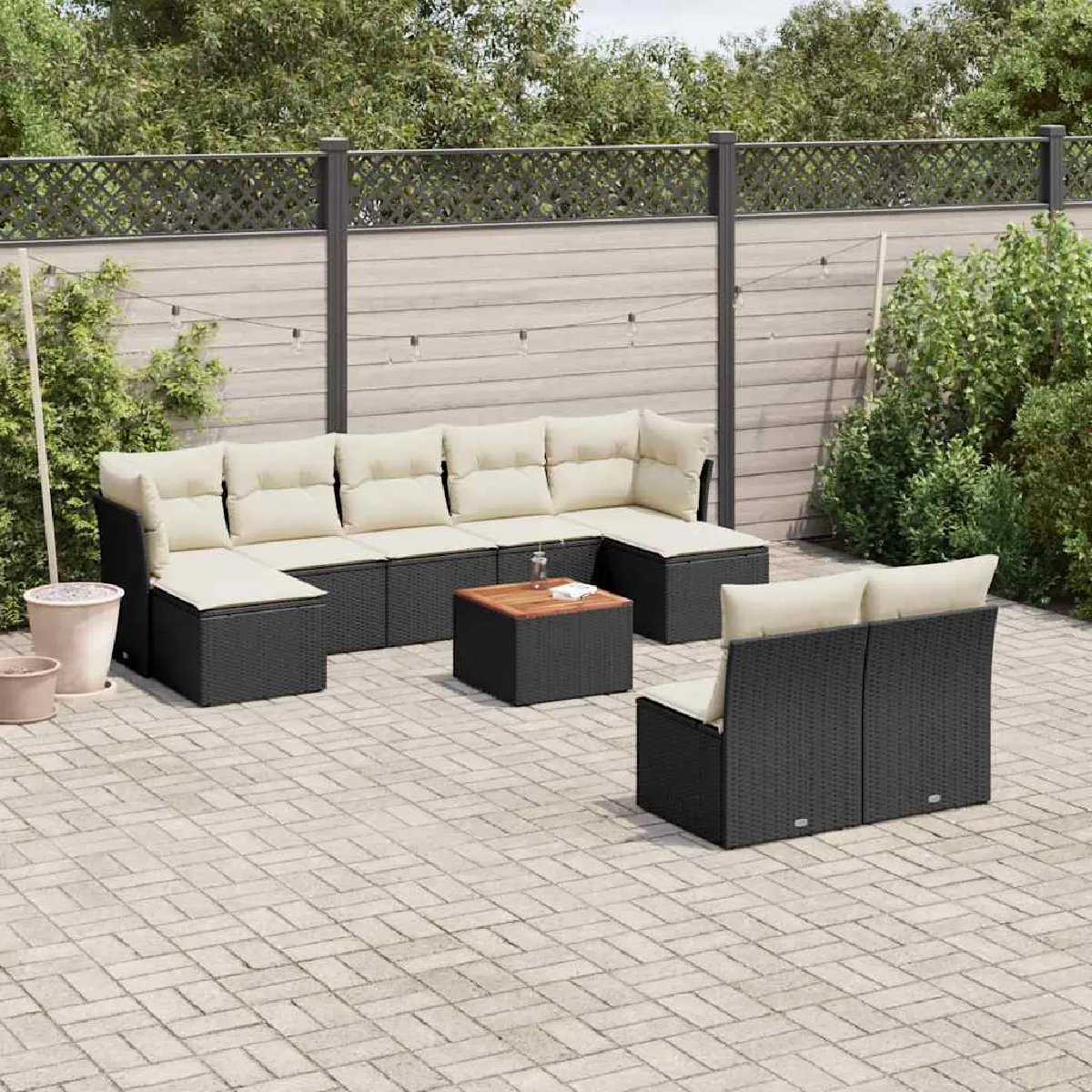 vidaXL Salon de jardin - 10 pcs avec coussins - Noir