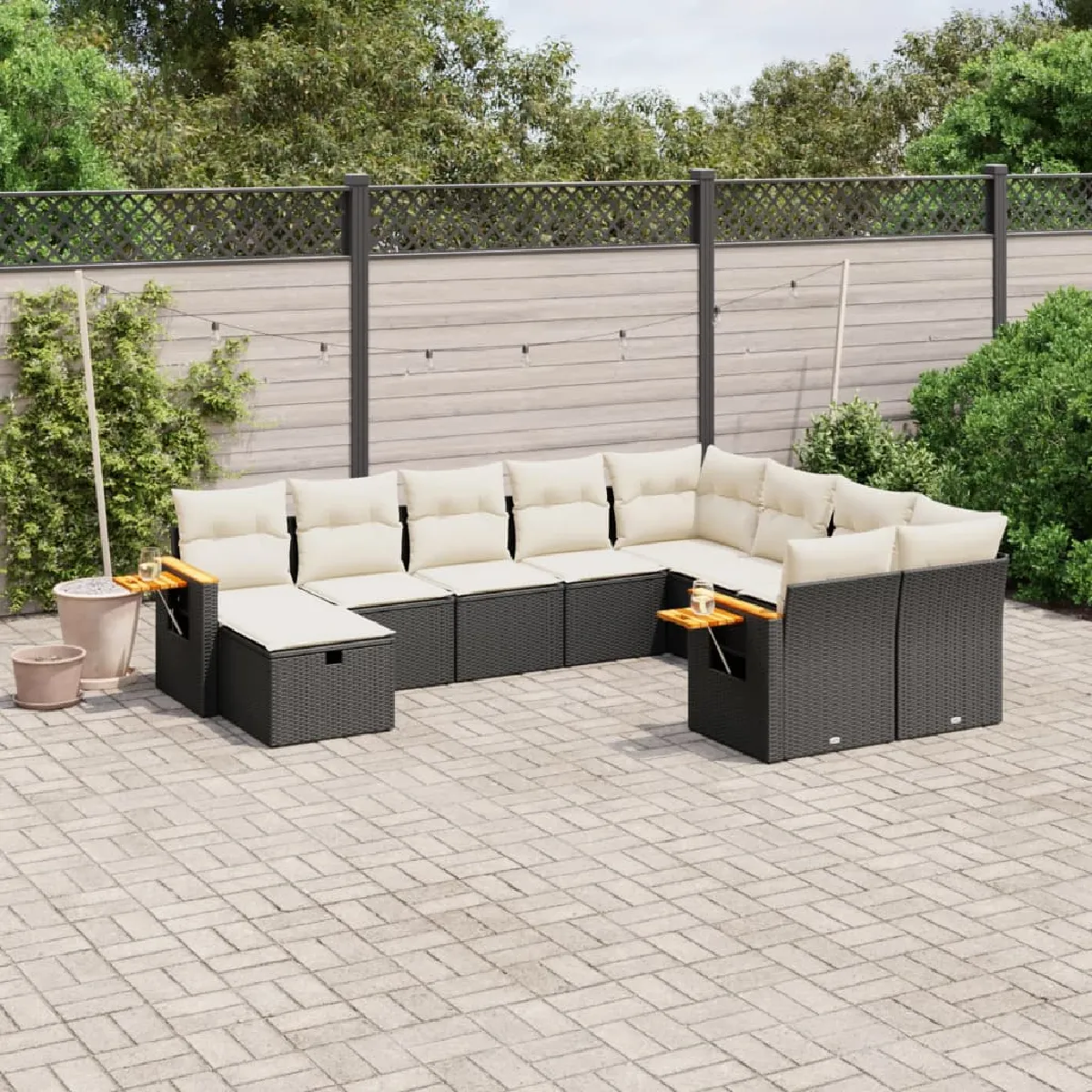 Non Communiqué Noir Salon De Jardin Modulable Vidaxl Rotin 10 Pieces 9 Personnes - Image 3
