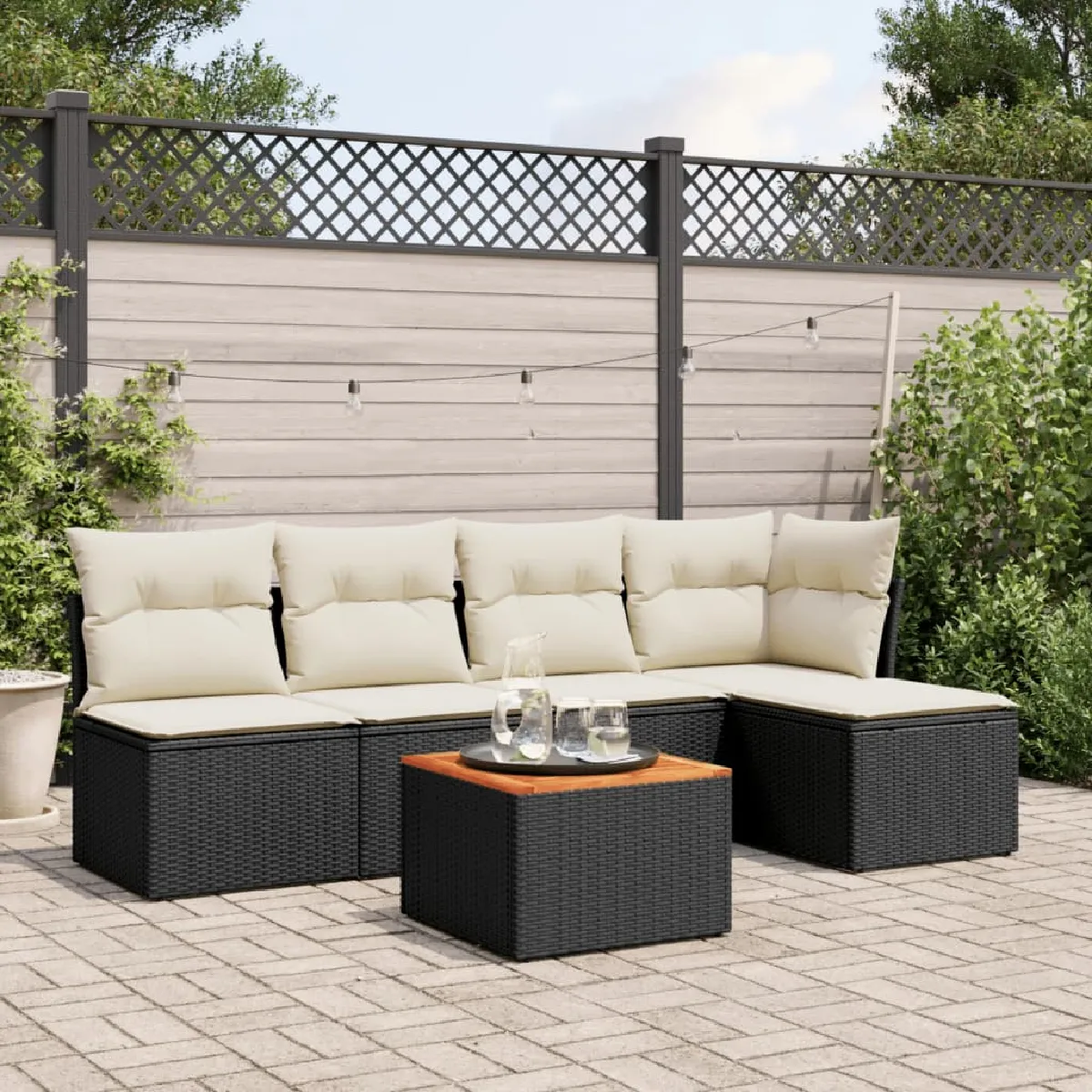 vidaXL Salon de jardin 6 pcs - Noir