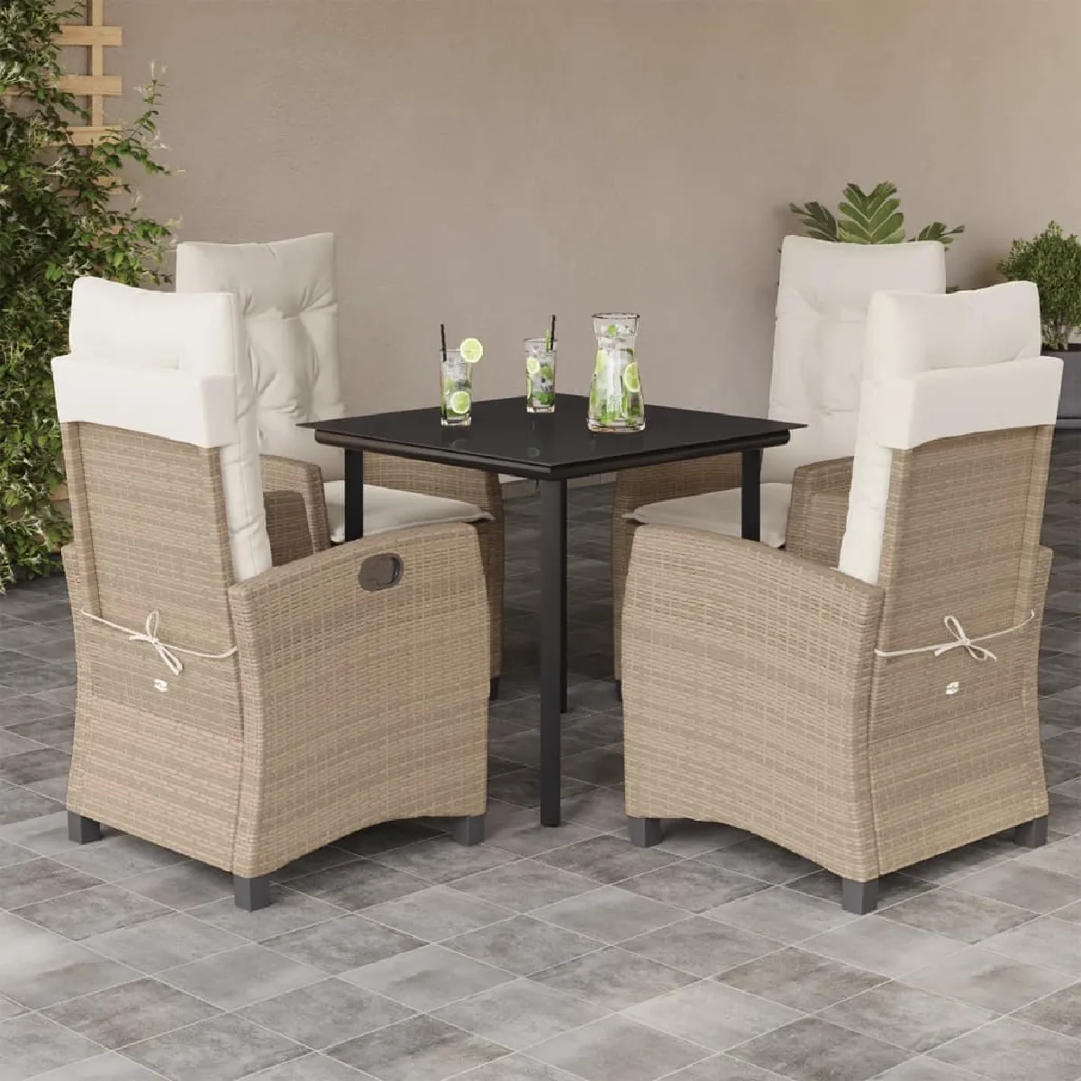 Vidaxl Beige Ensemble À Manger De Jardin 5 Pcs