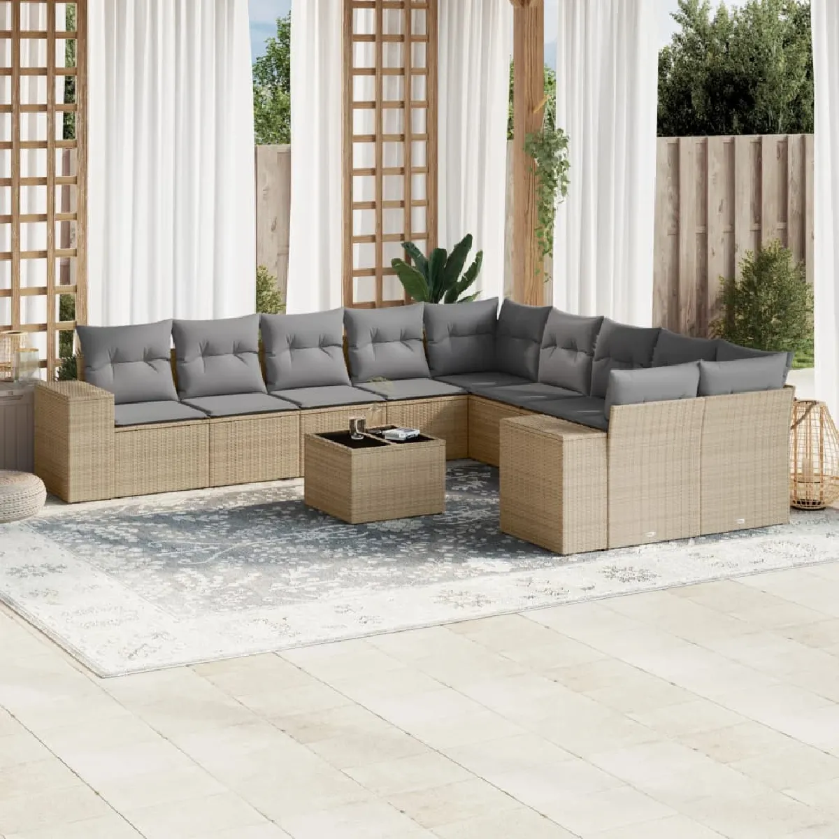 VIDAXL  Salon de jardin 11 pcs - Beige - R&eacute;sine tress&eacute;e
