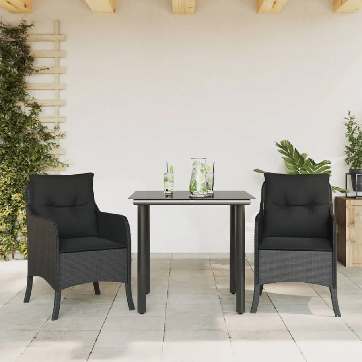 Vidaxl Noir Ensemble À Manger De Jardin 3 Pcs