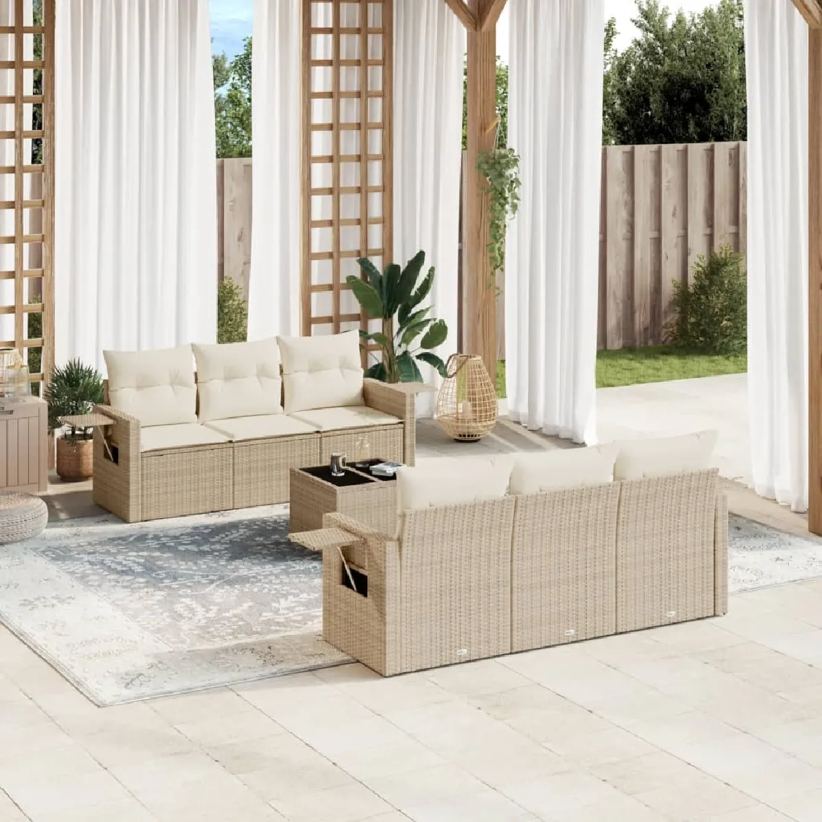 Non Communiqué Beige Salon De Jardin Modulable Vidaxl Rotin 7 Pieces - Image 3