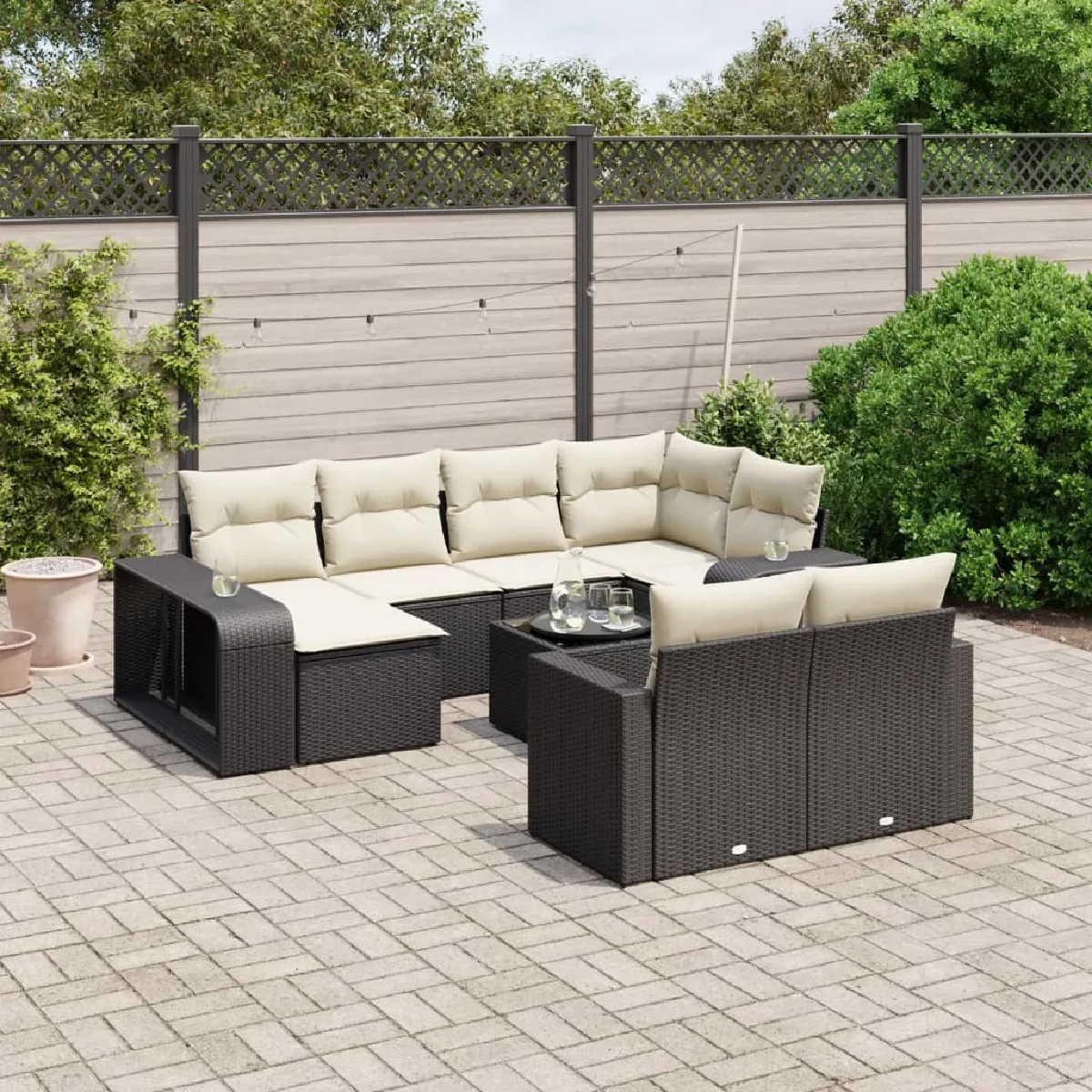 vidaXL Salon de jardin - 11 pcs avec coussins - Noir