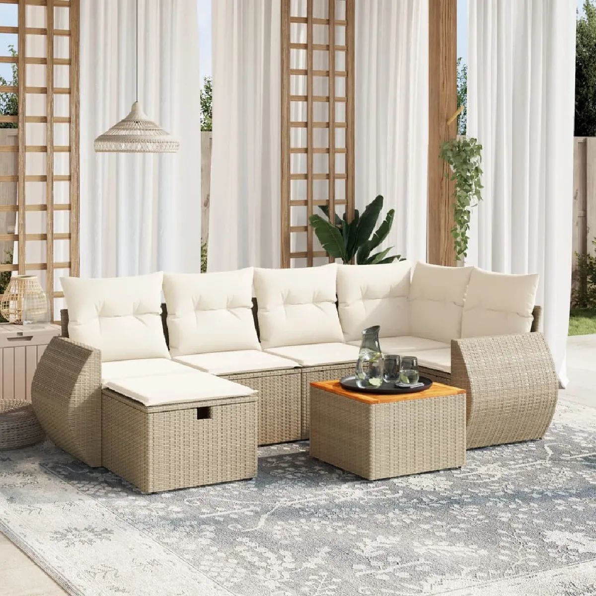 Non Communiqué Beige Salon De Jardin Modulable Vidaxl 7 Pieces Rotin 62.5 X 62 X 69 Cm - Image 3