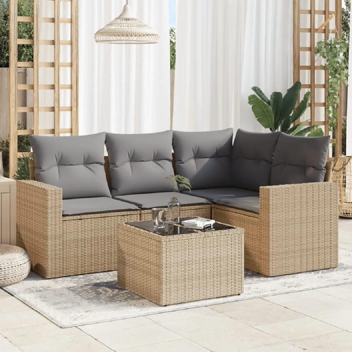 VIDAXL  Salon de jardin 5 pcs - Beige
