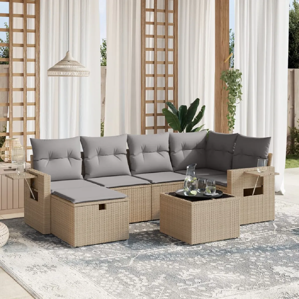 VIDAxL Salon de jardin - 7 pcs - Mélange beige