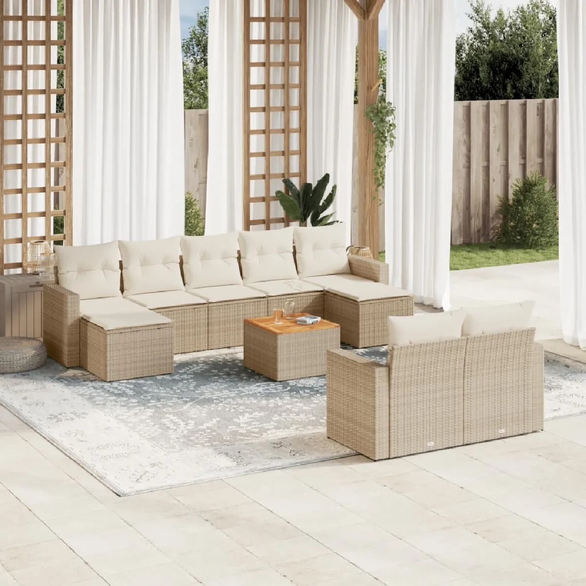 vidaXL Salon de jardin avec coussins 10 pcs - Beige