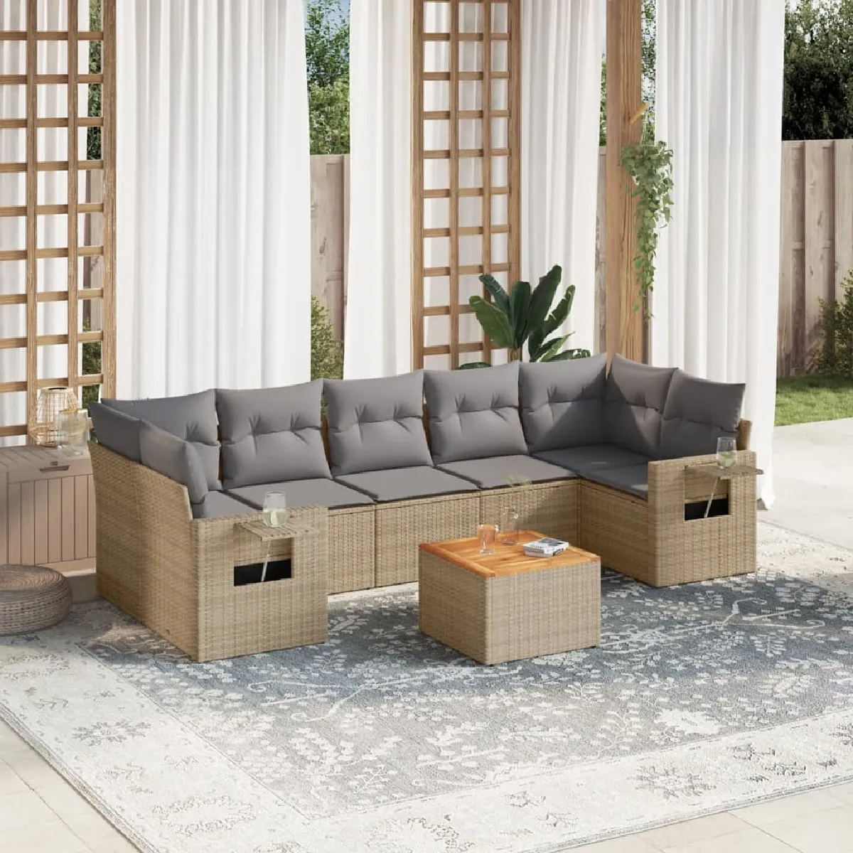 Salon de jardin avec coussins - Beige