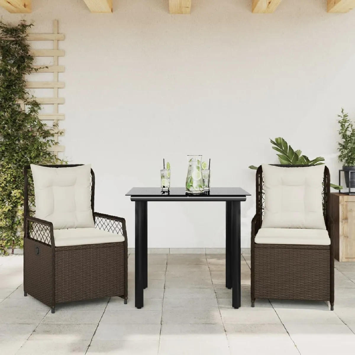 Vidaxl Marron Ensemble À Manger Jardin 3 Pcs Rotin