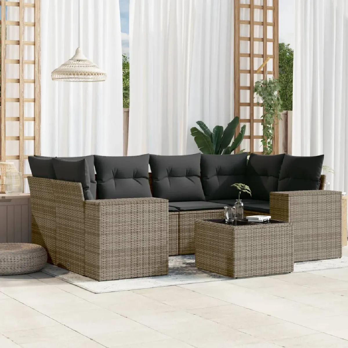 vidaXL Salon de jardin avec coussins 7 pcs résine tressée 3225869 - vue 4