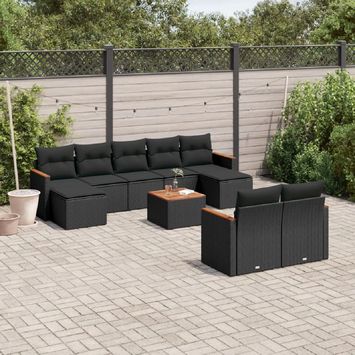 VIDAXL Salon de jardin 10 pièces avec coussins noirs