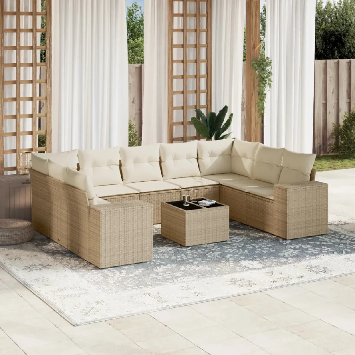 Salon de jardin modulable Vidaxl rotin beige 10 pieces x 83 x 69