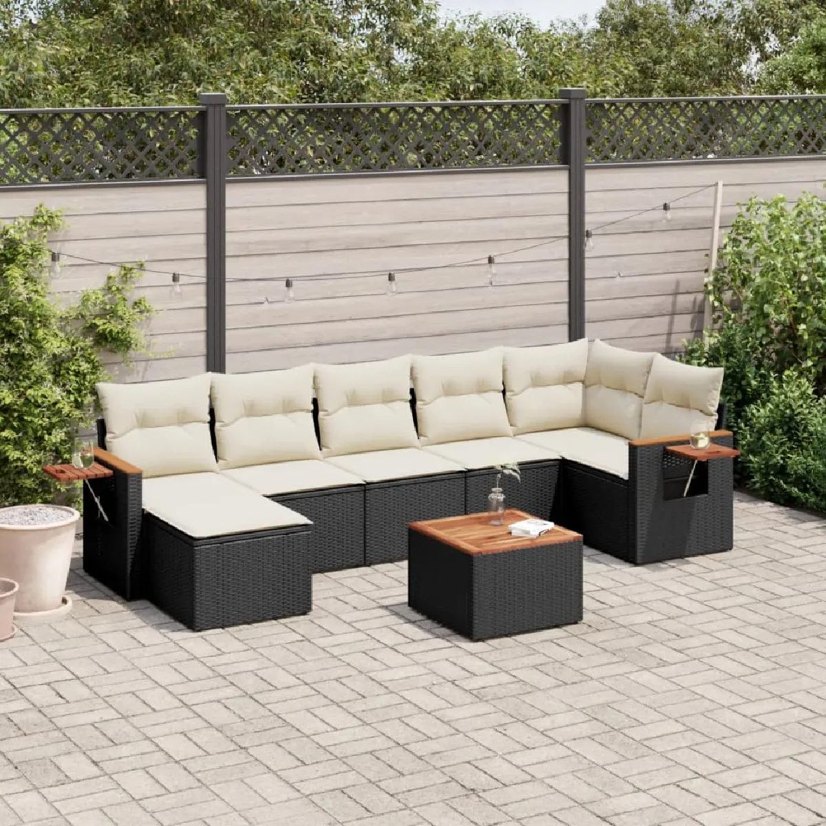 VIDAXL Salon de jardin avec coussins noir (8 pcs)