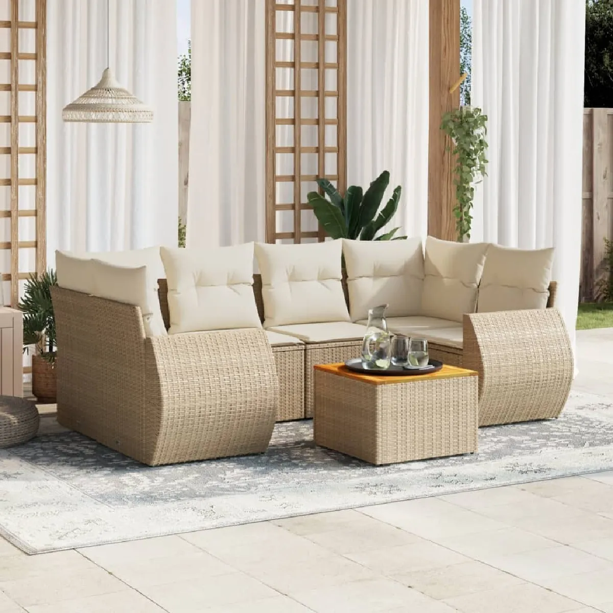 vidaXL Salon de jardin 7 pcs - Beige