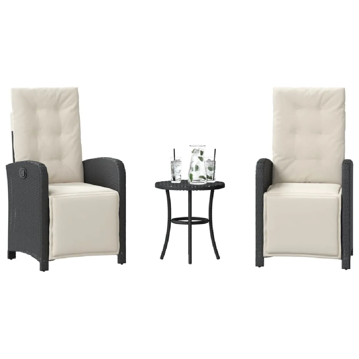 Vidaxl Noir Salon De Jardin Rotin 3 Pieces 45.0 X 50 X 50 - Image 3