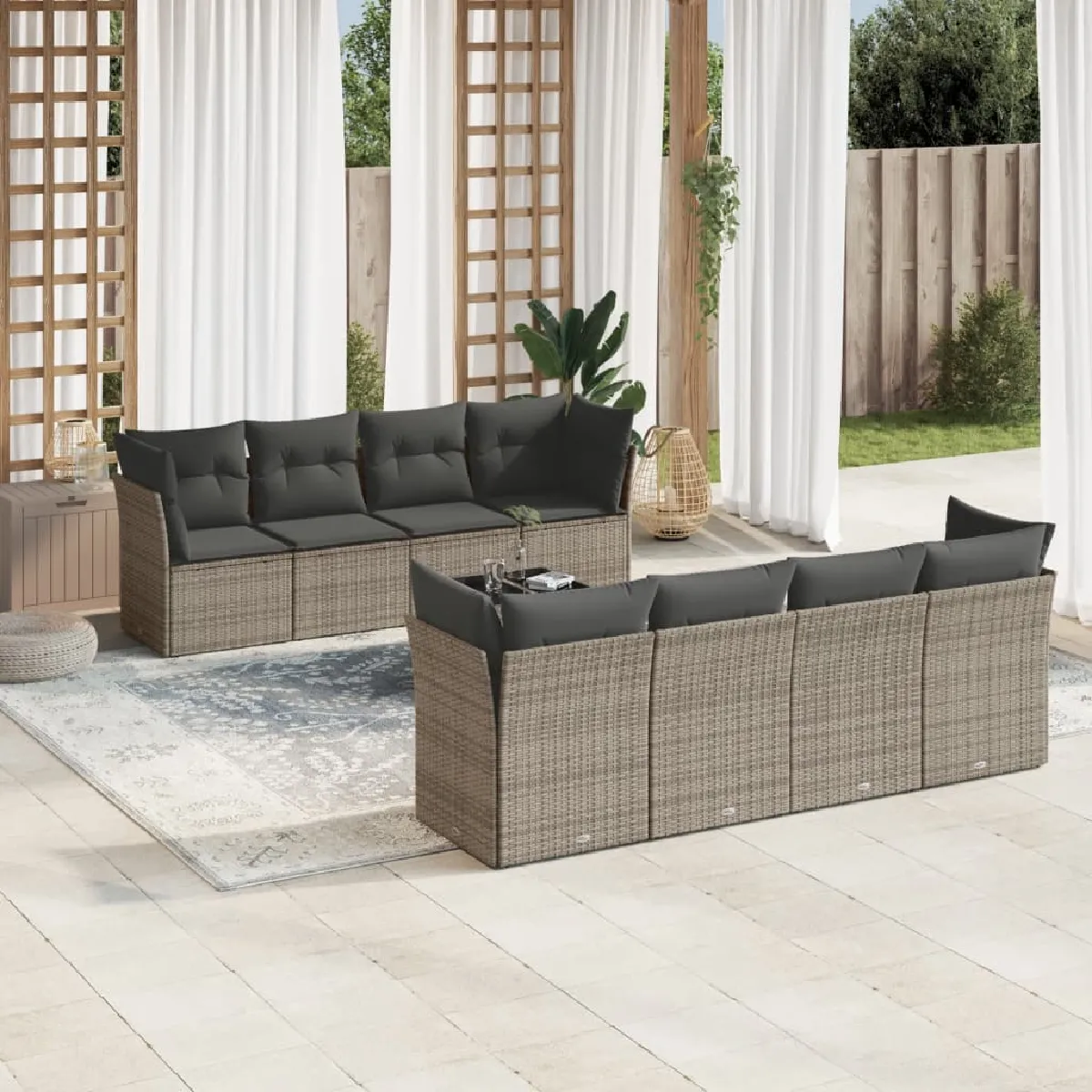 VIDA Salon de jardin 9 pcs avec coussins
