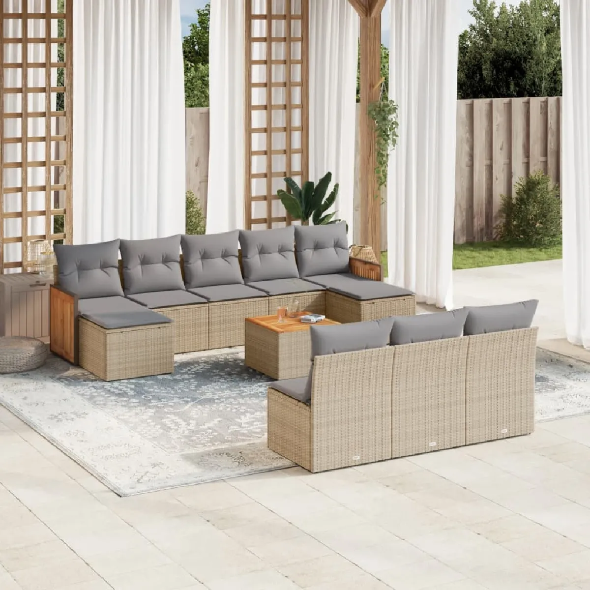 VIDAXL  Salon De Jardin 11 Pcs Avec Coussins Beige R&eacute;sine Tress&eacute;e