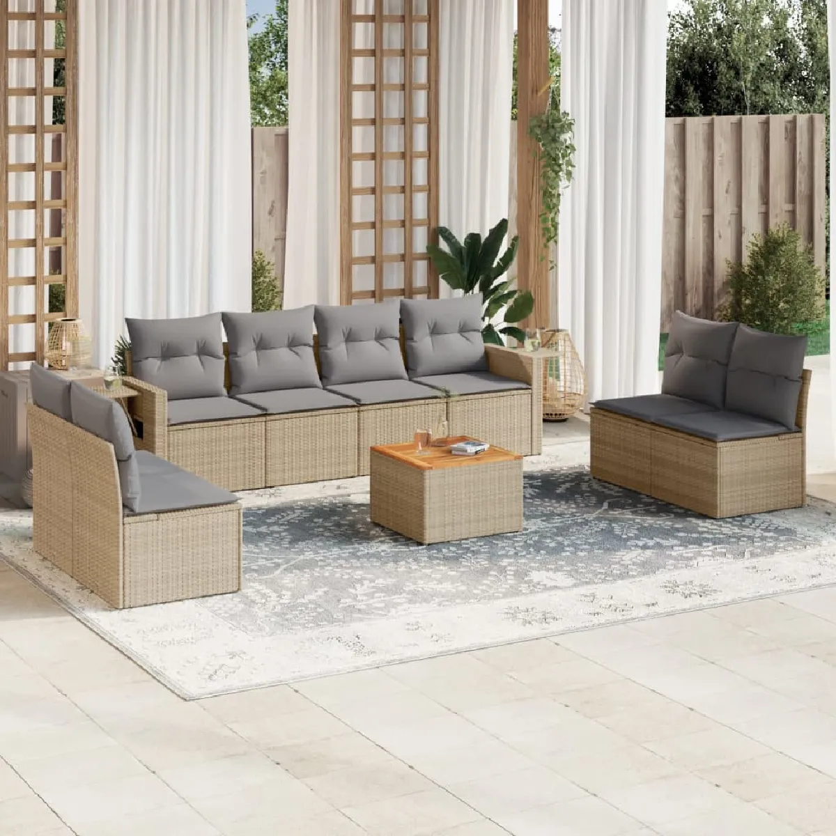 Non Communiqué Beige Salon De Jardin Modulable Vidaxl 9 Pieces Resine Tressee 62 X 55 X 69 Cm 8 Personnes - Image 3
