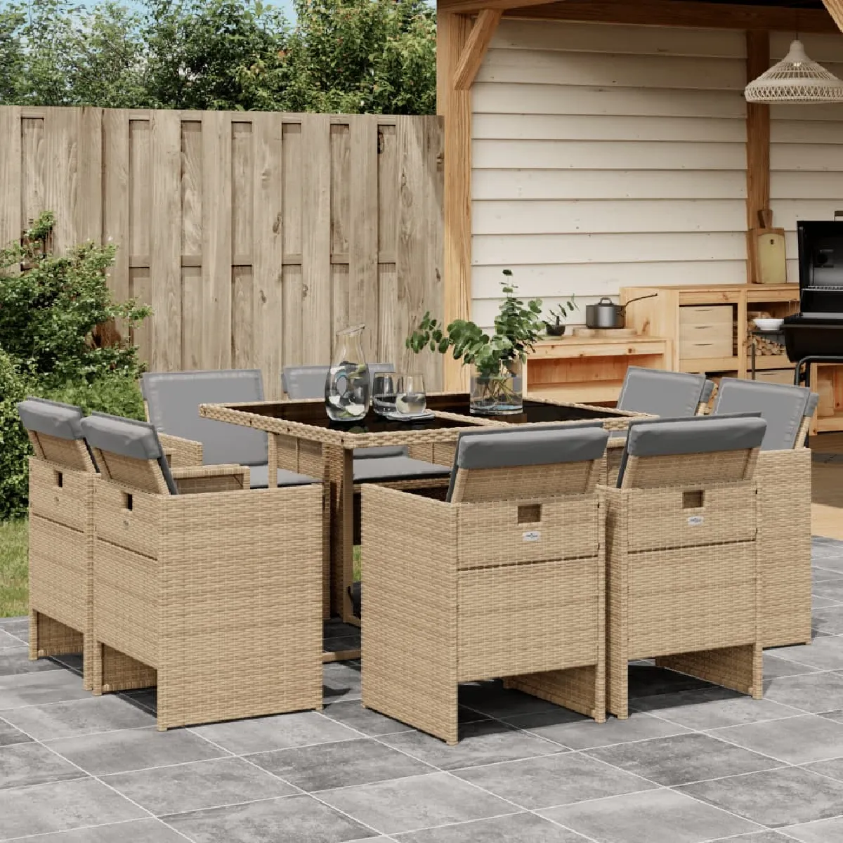 vidaXL Ensemble à manger de jardin 9 pcs beige