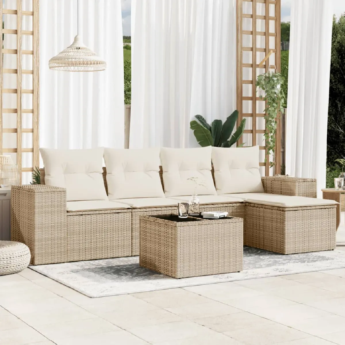 Non Communiqué Beige Vidaxl Salon De Jardin Modulable 6 Pièces En Résine Tressée - Image 3