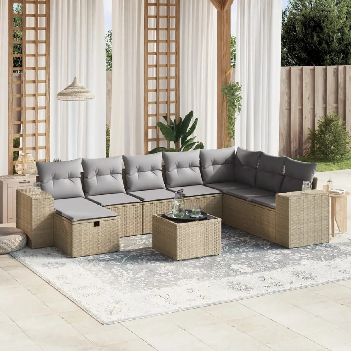 vidaXL Salon de jardin 9 pcs mélange résine tressée - vue 2