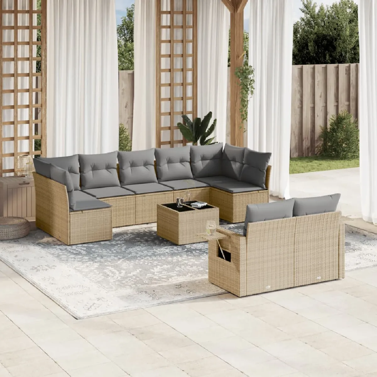 Salon de jardin vidaXL 10 pièces - Beige