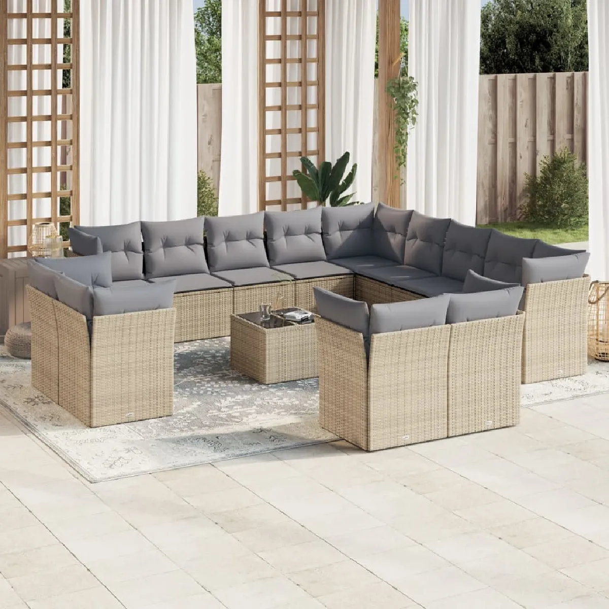 VIDAXL  Salon de jardin avec coussins 14 pcs - Beige