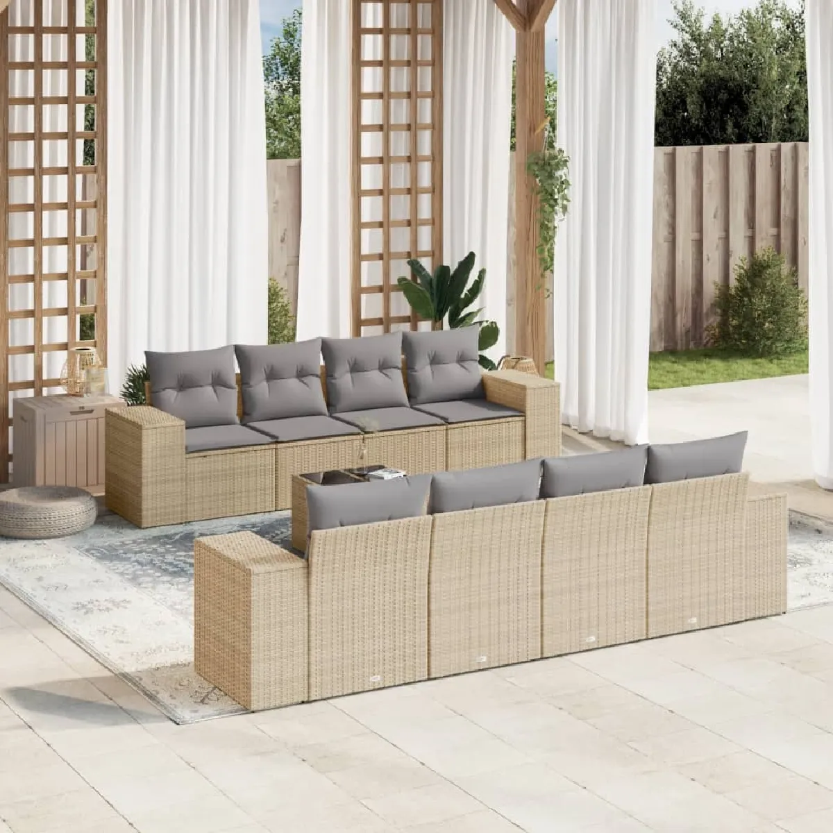 Non Communiqué Beige Salon De Jardin Modulable Generique 9 Pieces Resine Tressee 8 Personnes 62 X 55 X 69 Cm - Image 3