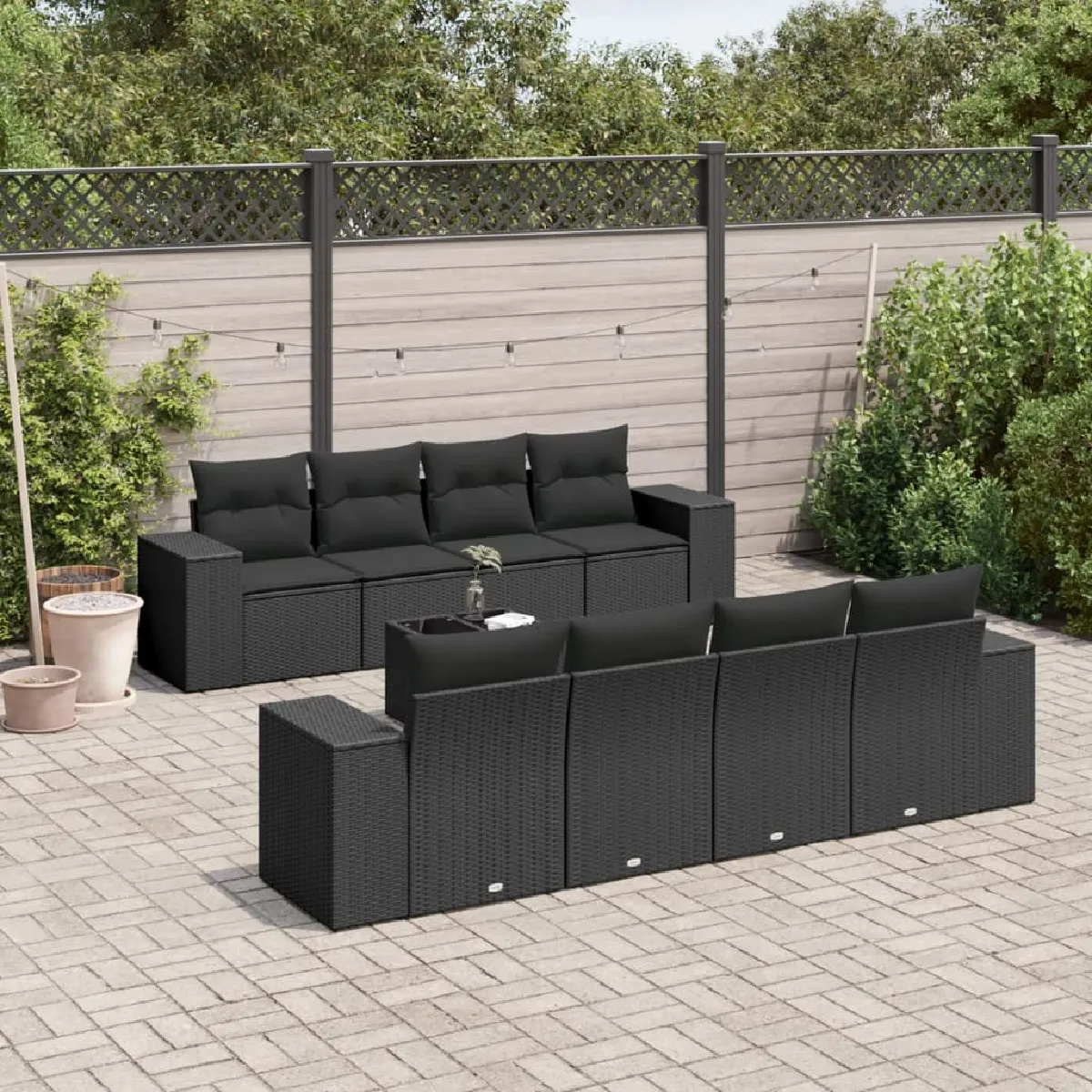 vidaXL Salon de jardin 9 pcs Coussins noirs - vue 2