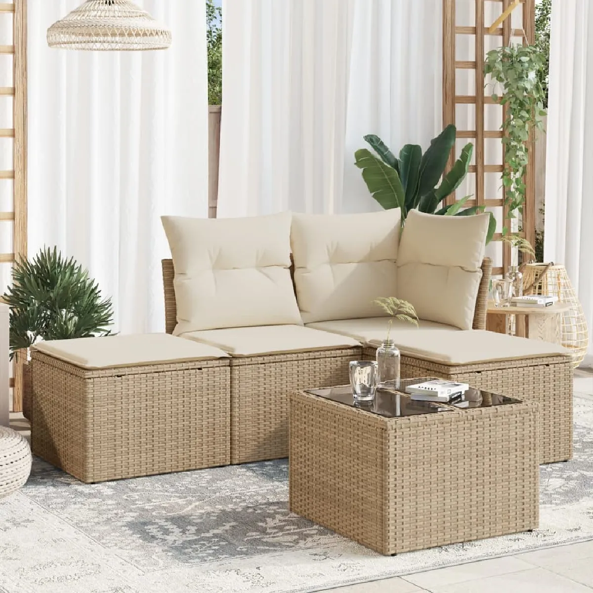 vidaXL Salon de jardin avec coussins 5 pcs résine tressée - vue 5