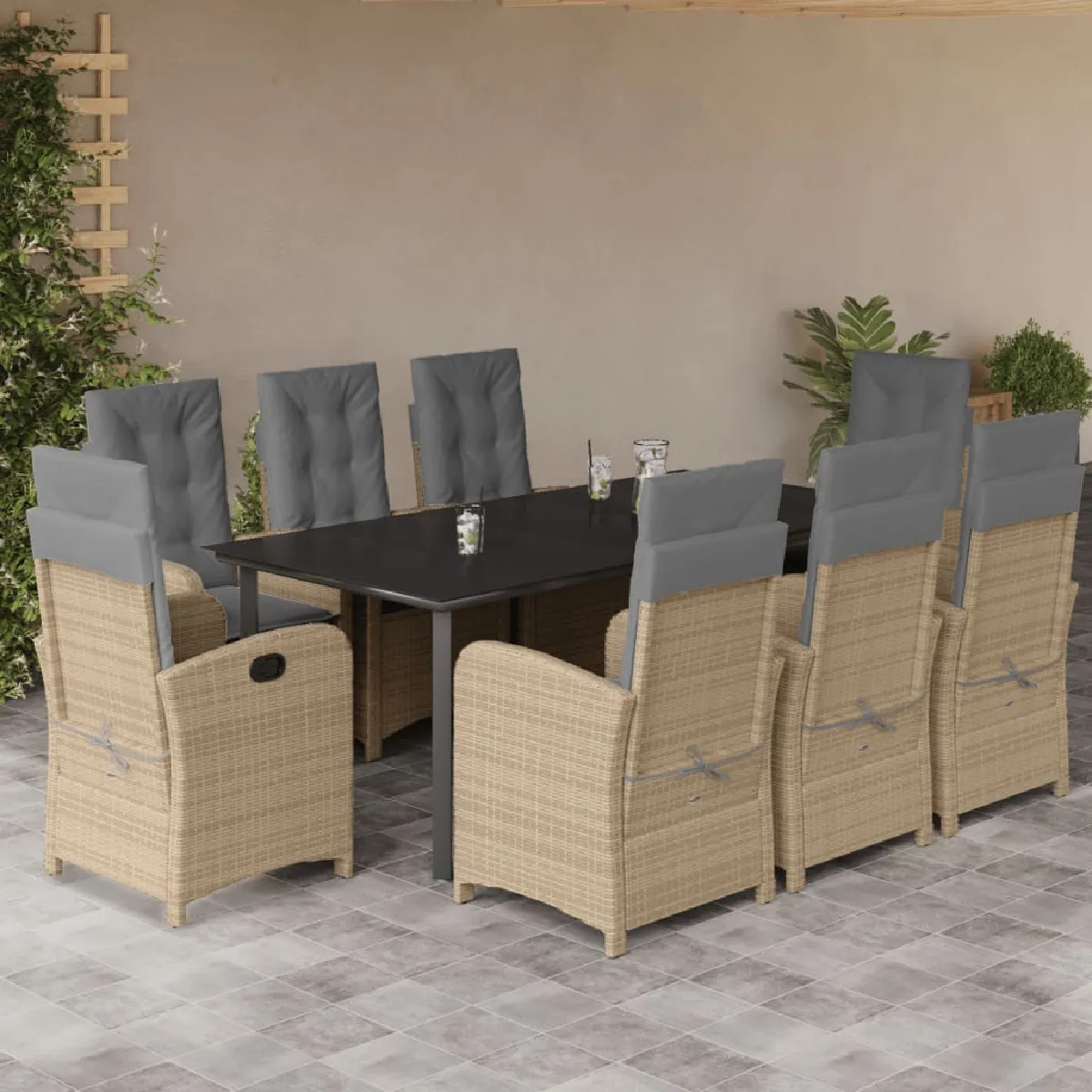 VidaXL Ensemble jardin 9 pcs Coussins Poly Rotin - vue 5