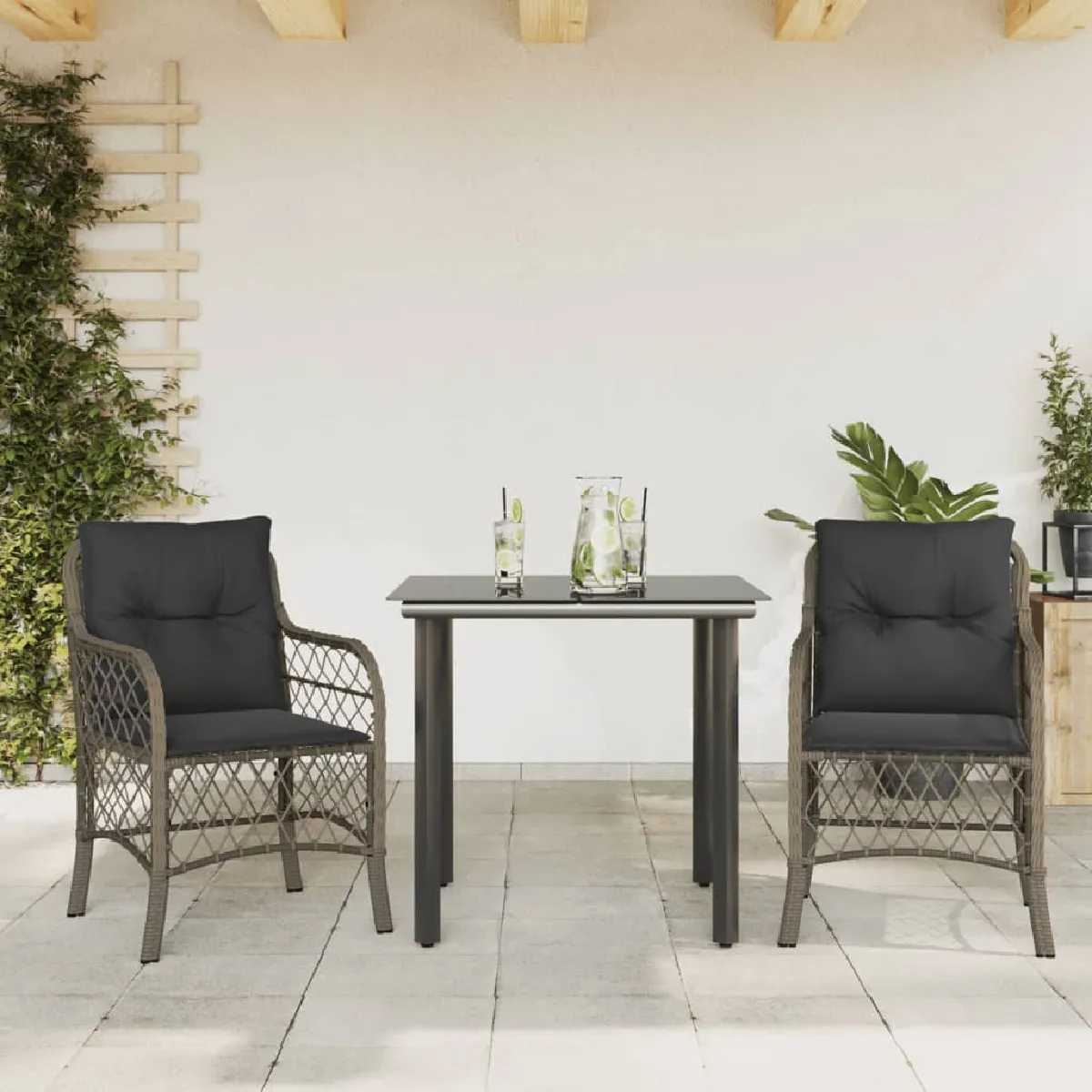 Vidaxl Gris Ensemble Bistro 3 Pcs - Coussins