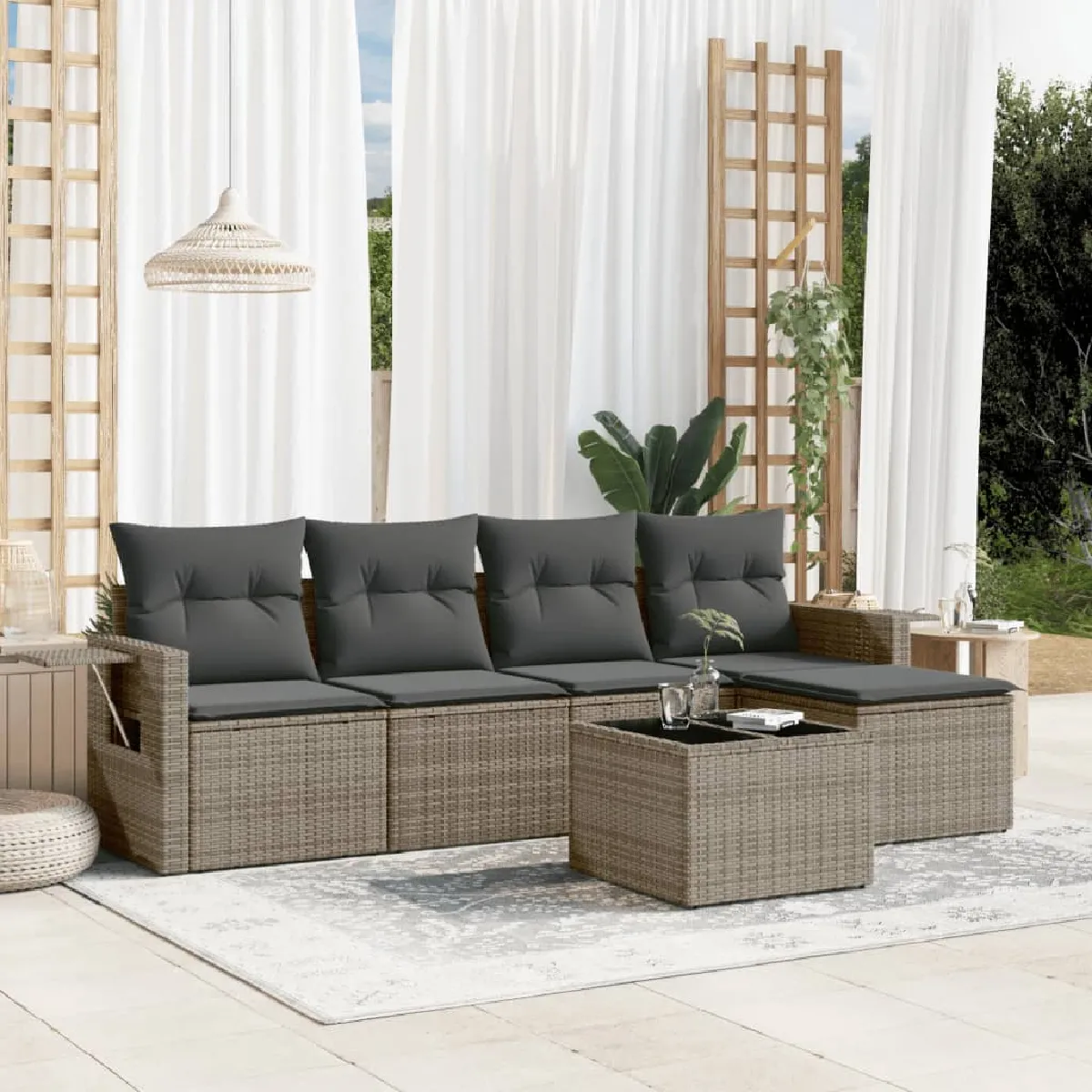 Vidaxl Gris Salon De Jardin 6 Pcs