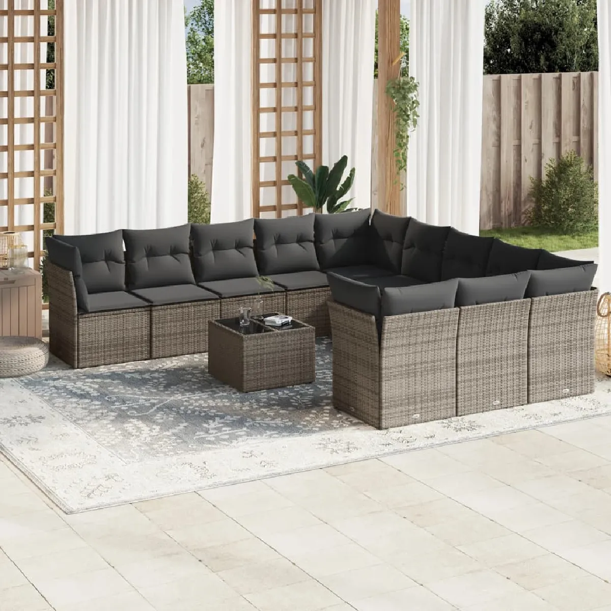 vidaXL - Salon de jardin modulable - Rotin - Gris - 12 pièces - 11 personnes - Image 3