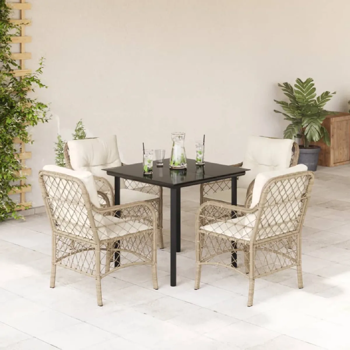 Vidaxl Beige Ensemble À Manger De Jardin 5 Pcs