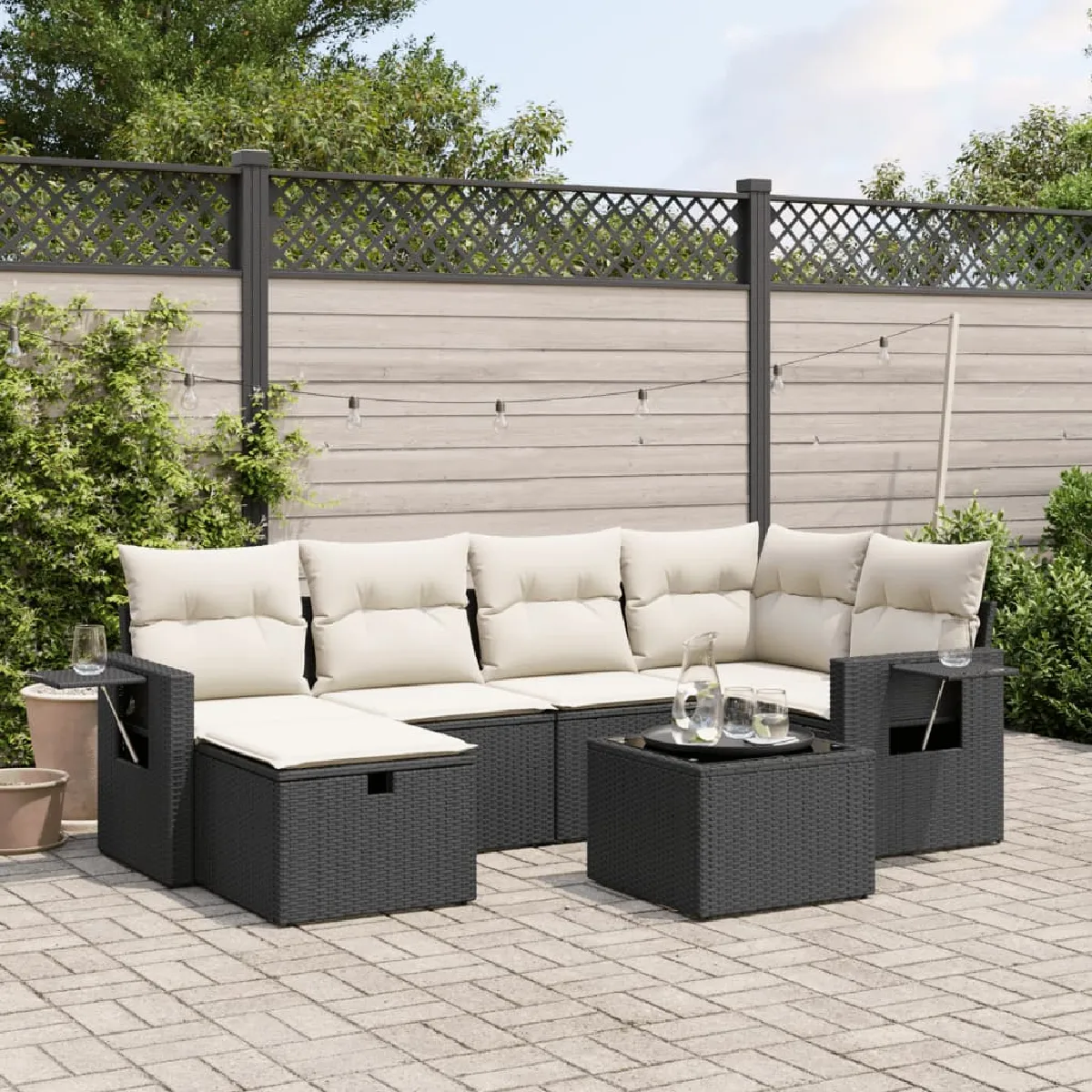Vidaxl Noir Salon De Jardin 7 Pcs