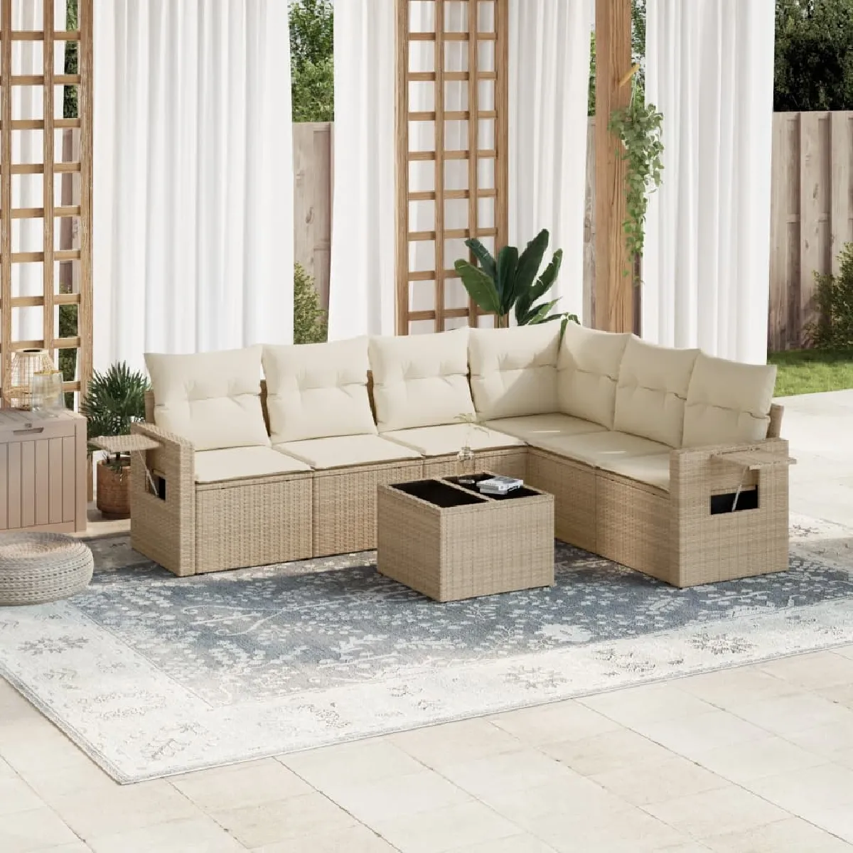 vidaXL Salon de jardin avec coussins 7 pcs résine tressée - vue 9