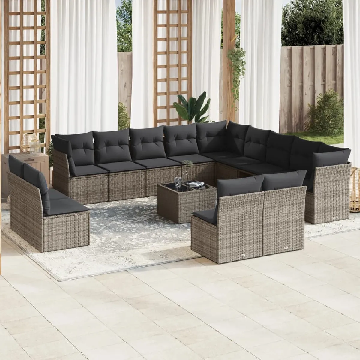 VIDAXL  Salon de jardin - 14 pcs R&eacute;sine tress&eacute;e Gris