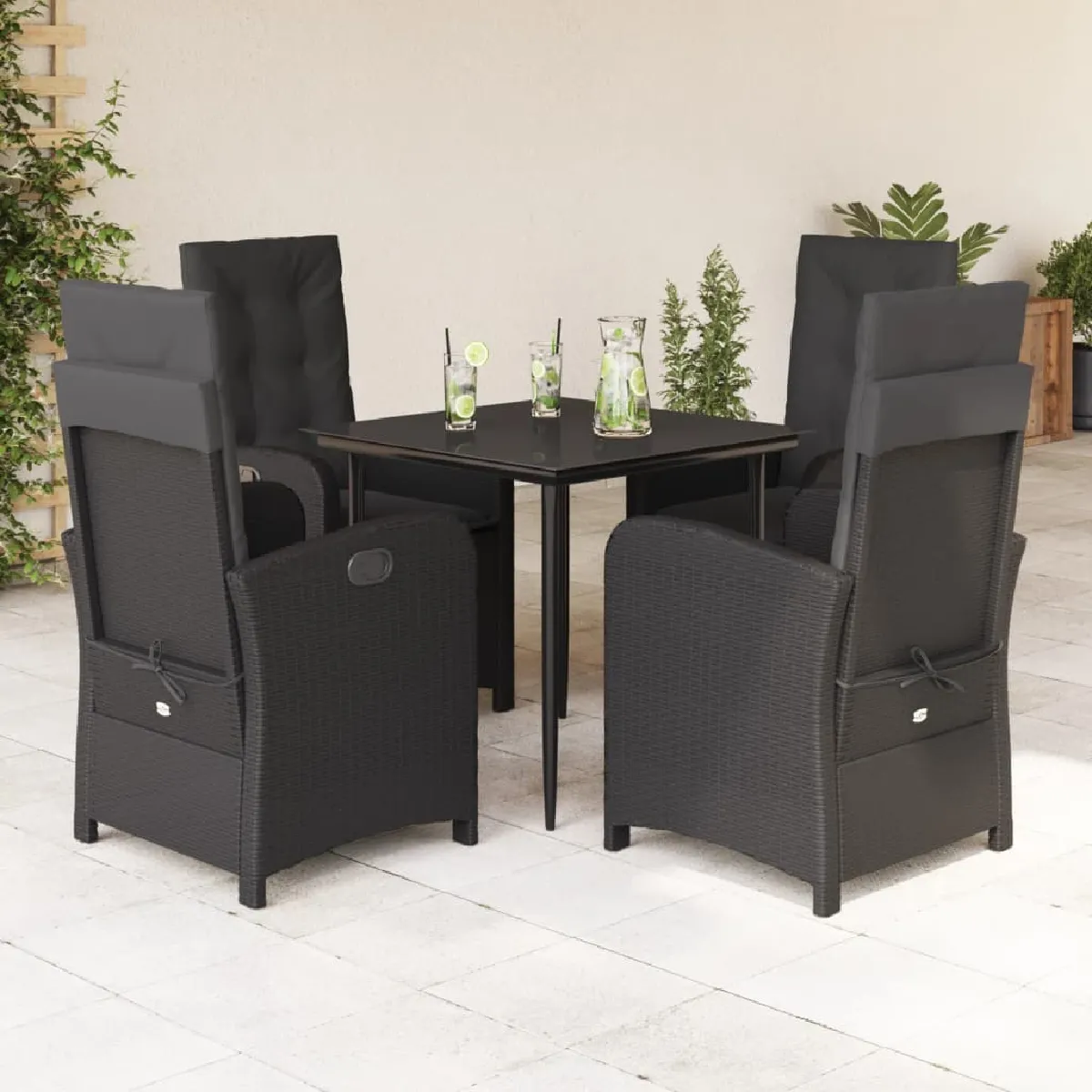 vidaXL Ensemble à manger jardin 5 pcs - Noir