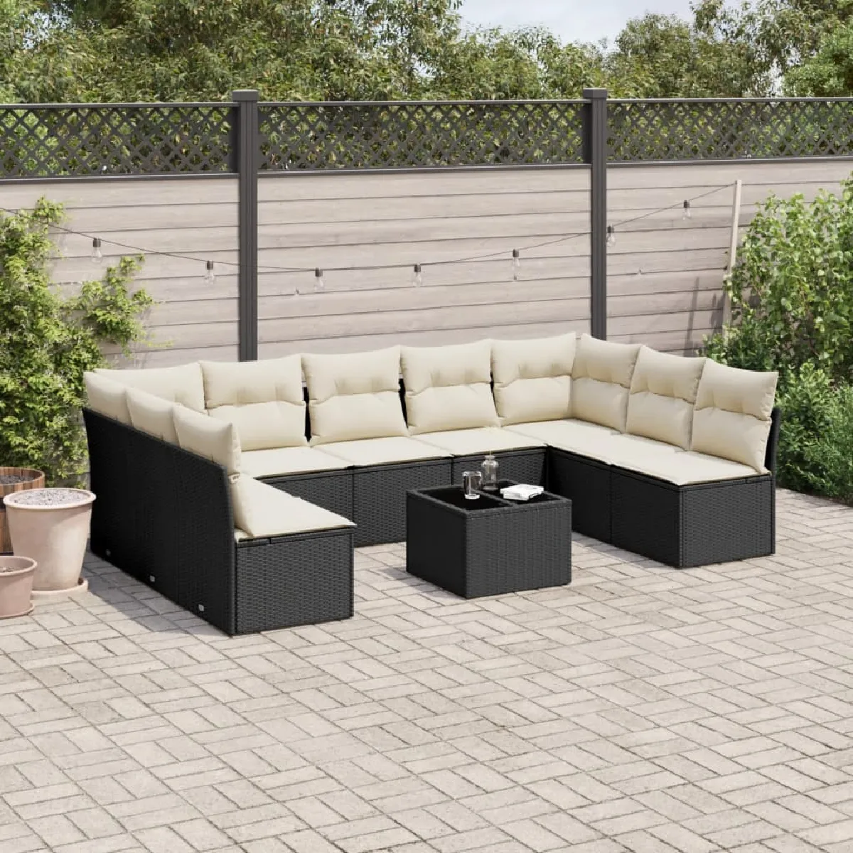 vidaXL Salon de jardin 10 pcs avec coussins noir
