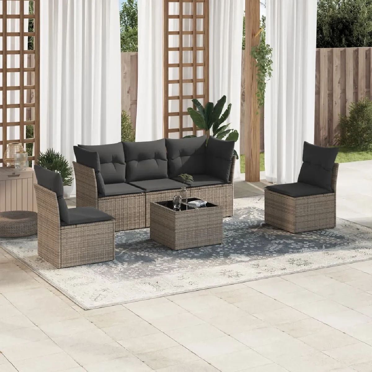 vidaXL Salon de jardin avec coussins 6 pcs résine tressée 3275128 - vue 9